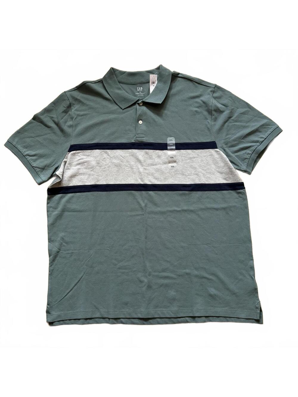 GAP Stretch Pique Polo Shirt Colorblock Summer Cotton Green Men's Size 2XL XXL